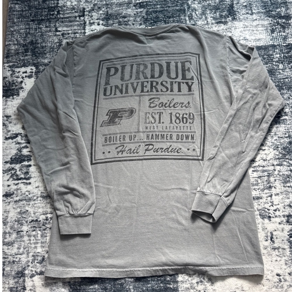 Comfort Colors Purdue University Long Sleeve T-Shirt Gray Graphic Tee M